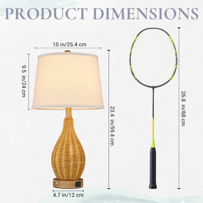 Cozyloom Rattan Table Lamp with USB Ports