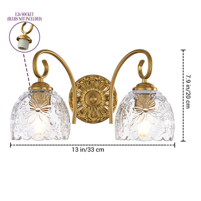 Aurelux Gold 2-Light Glass  Floral Vanity Light  Fixture