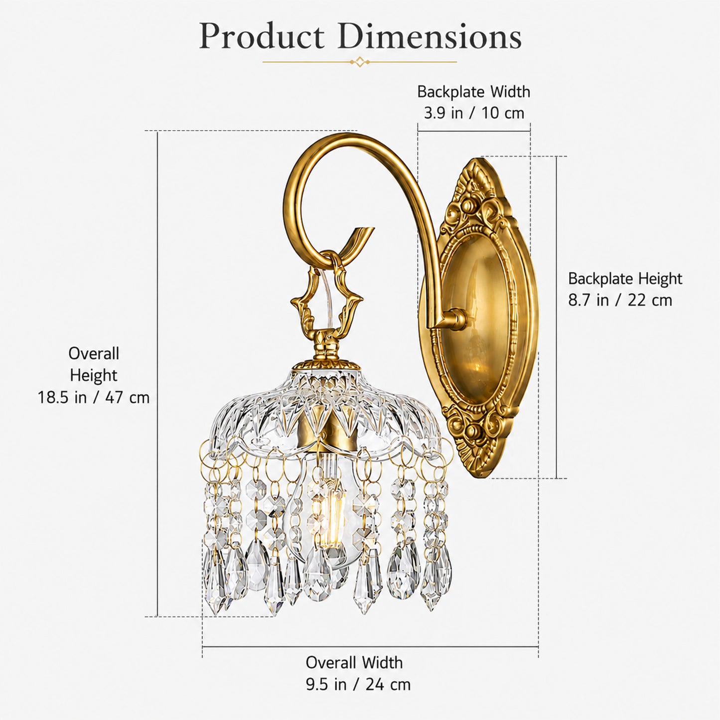 Aurelia Vintage Gold Crystal Wall Sconces Set of 2