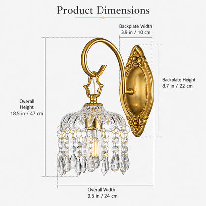 Aurelia Vintage Gold Crystal Wall Sconces Set of 2