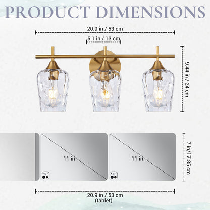 Aurelia 3-Light Gold Hammered Glass Vanity Light