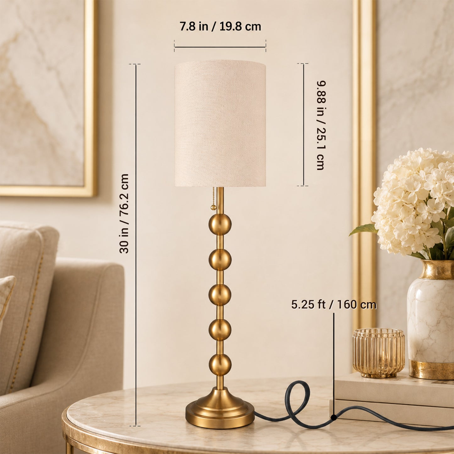 Aurelia  30 Inch Tall Buffet Gold Lamps Set of 2 for Console Table, Living Room