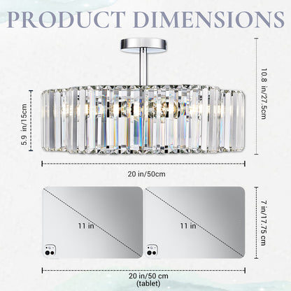 Aeris 20inch 4-Light Crystal Semi Flush Mount Ceiling Light