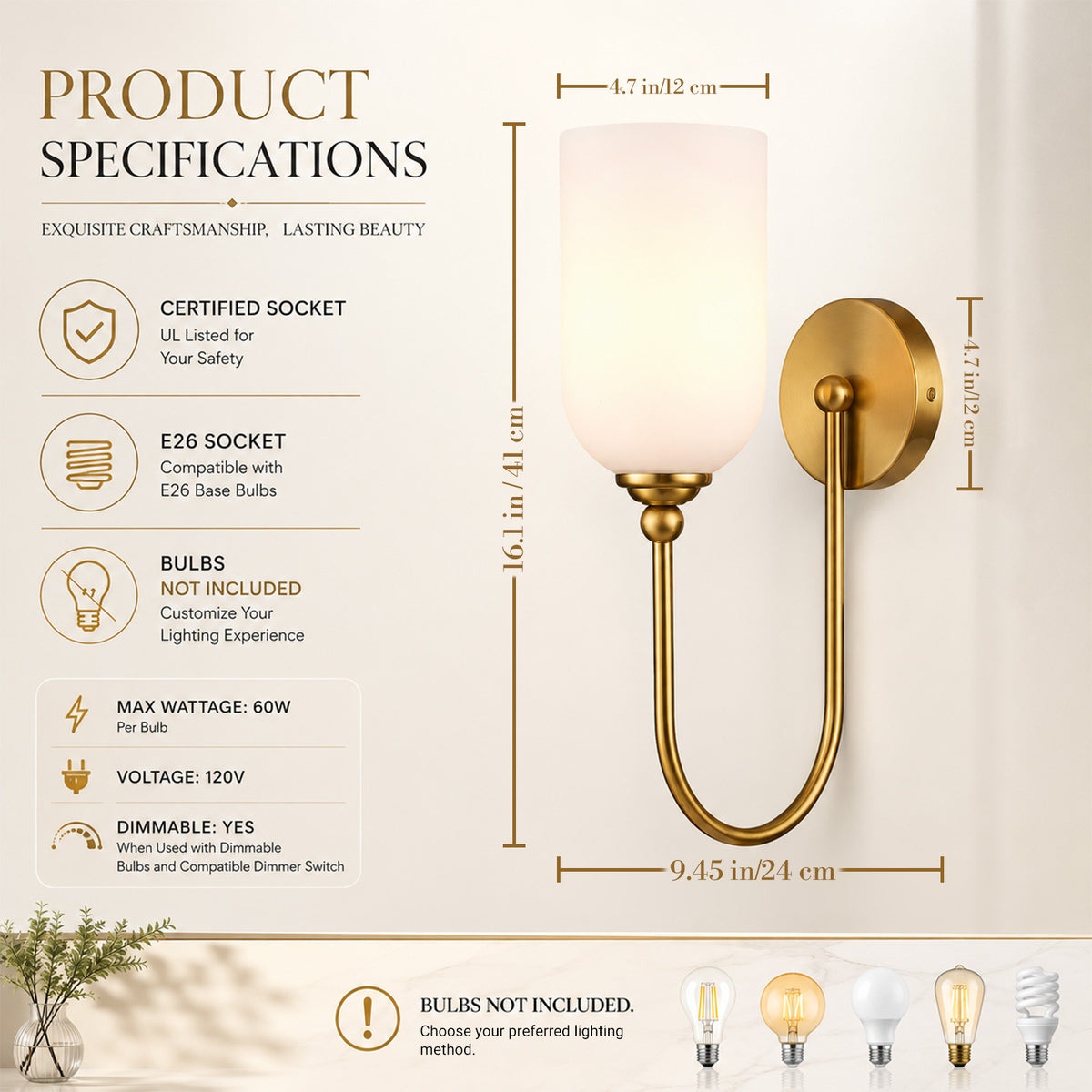 Hamilyeah Modern Gold Wall Sconces Set of Two with Milky White Glass Shades