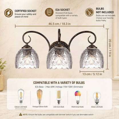 Aurelia 18.3-Inch Vintage Black 3-Light Bathroom Vanity Light