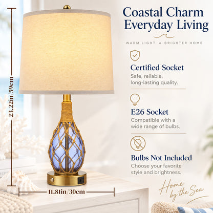 Cozyloom 23-Inch Blue Coastal Glass Table Lamps Set of 2